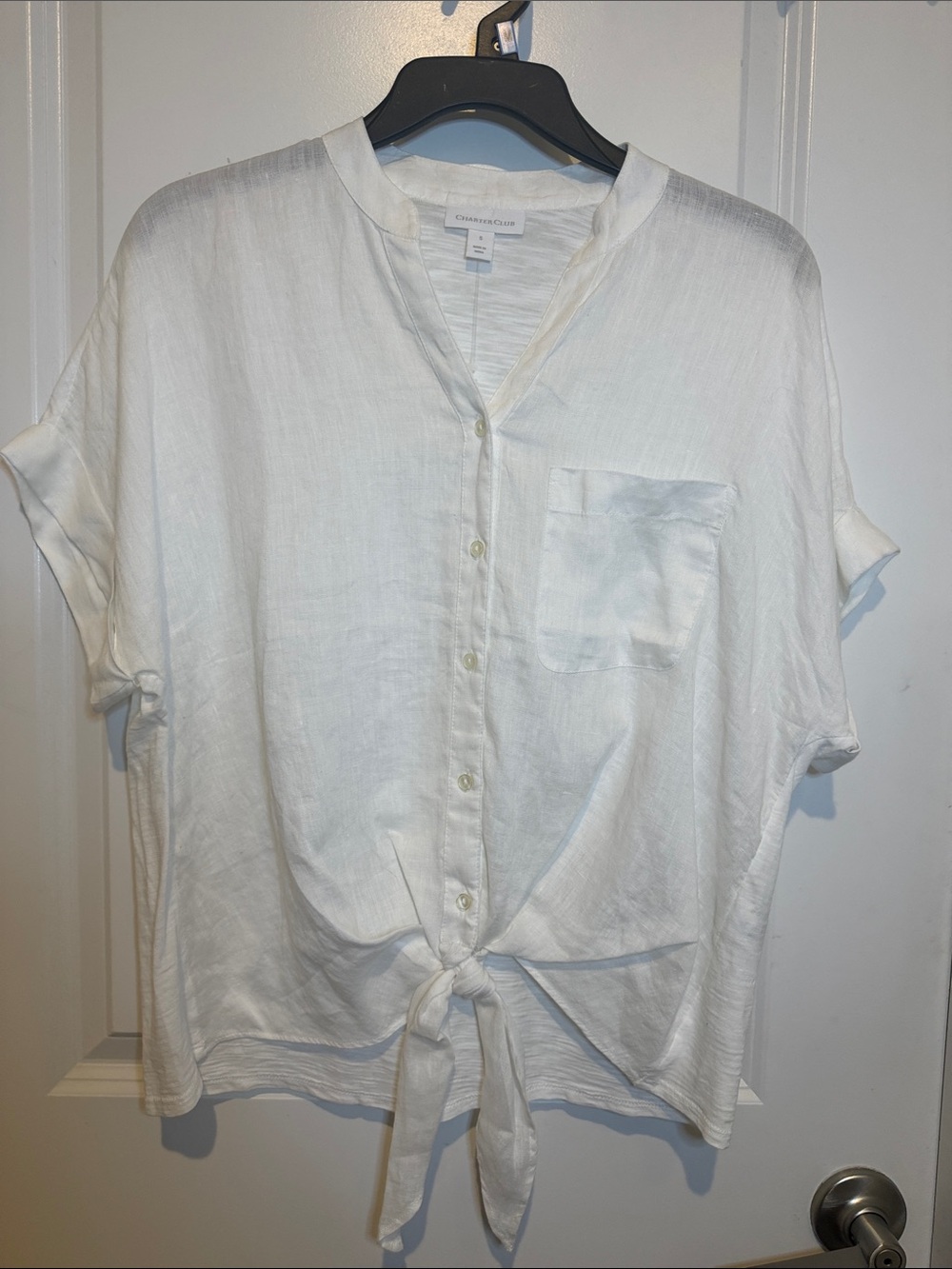Charter Club White V-Neck Lightweight Top